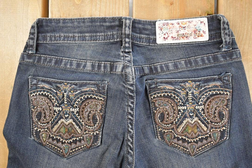 Vintage Deadstock Y2K Grace In LA Embroidered Mandala Bootcut Low Rise Skinny Jeans Women's Size 27 x 32