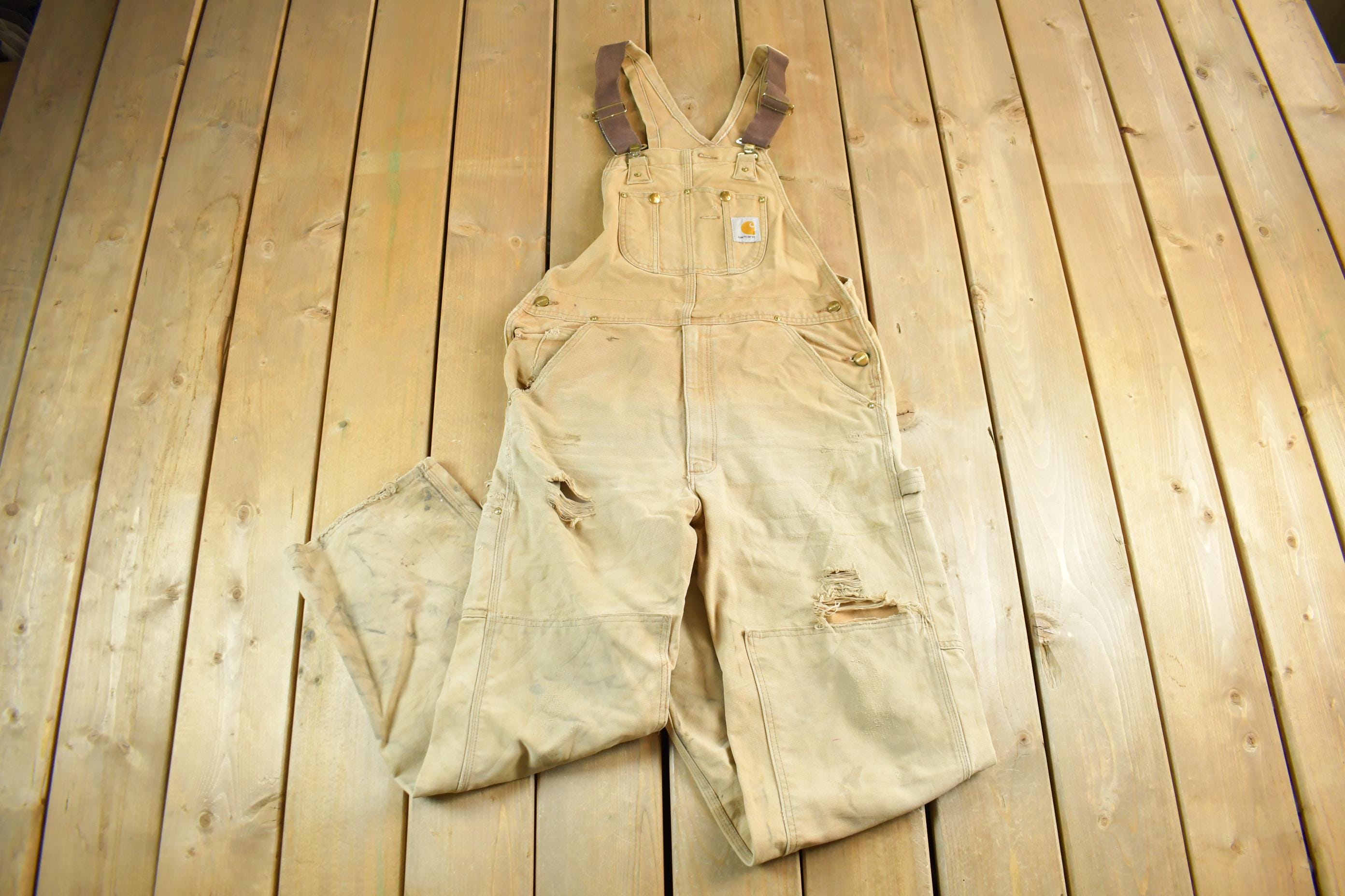 Vintage 1990s Carhartt Double Knee Canvas Overalls Size 33 x 29