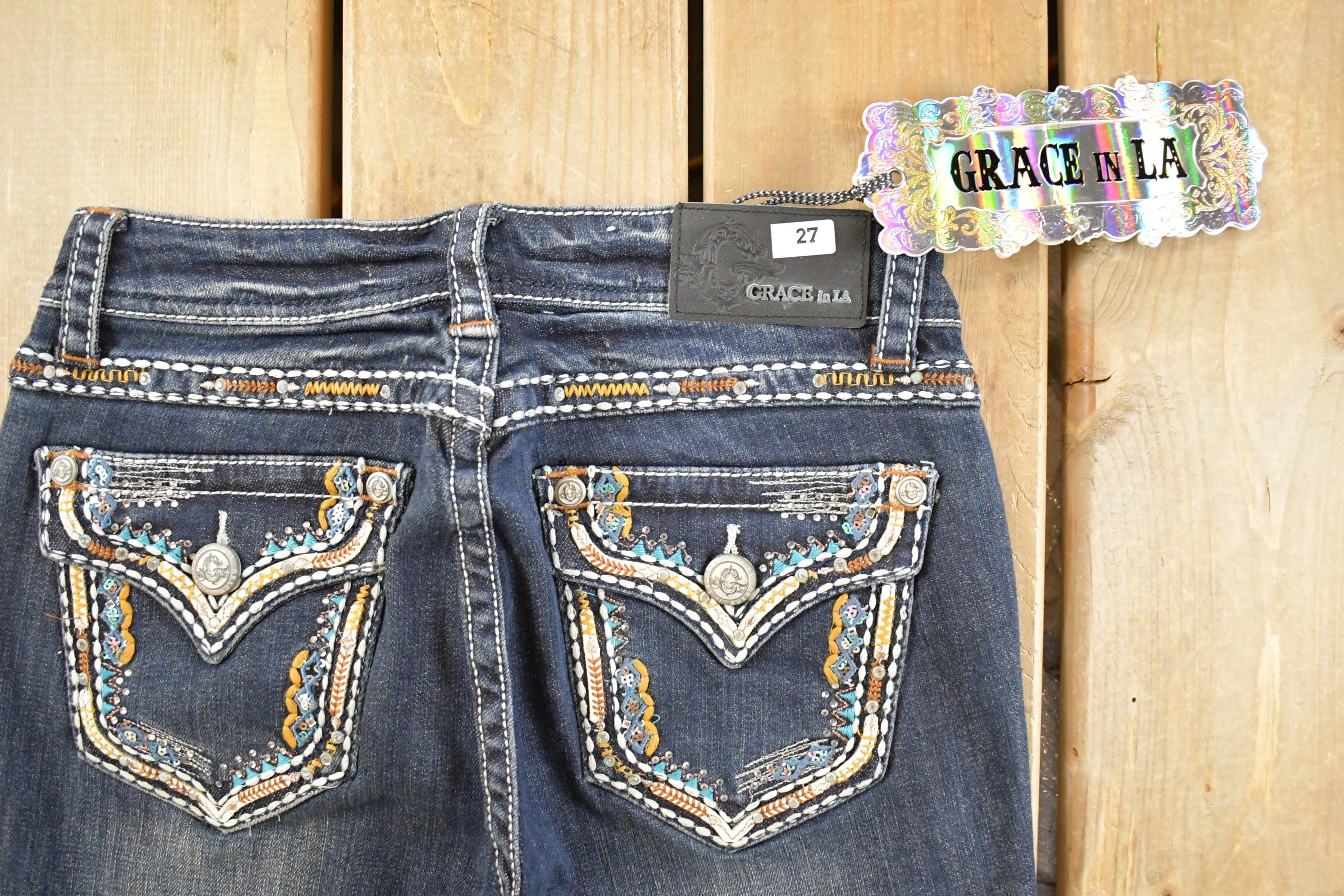 Vintage Deadstock Y2K Grace LA Bedazzled Low Rise Jeans Women's Size 27x30