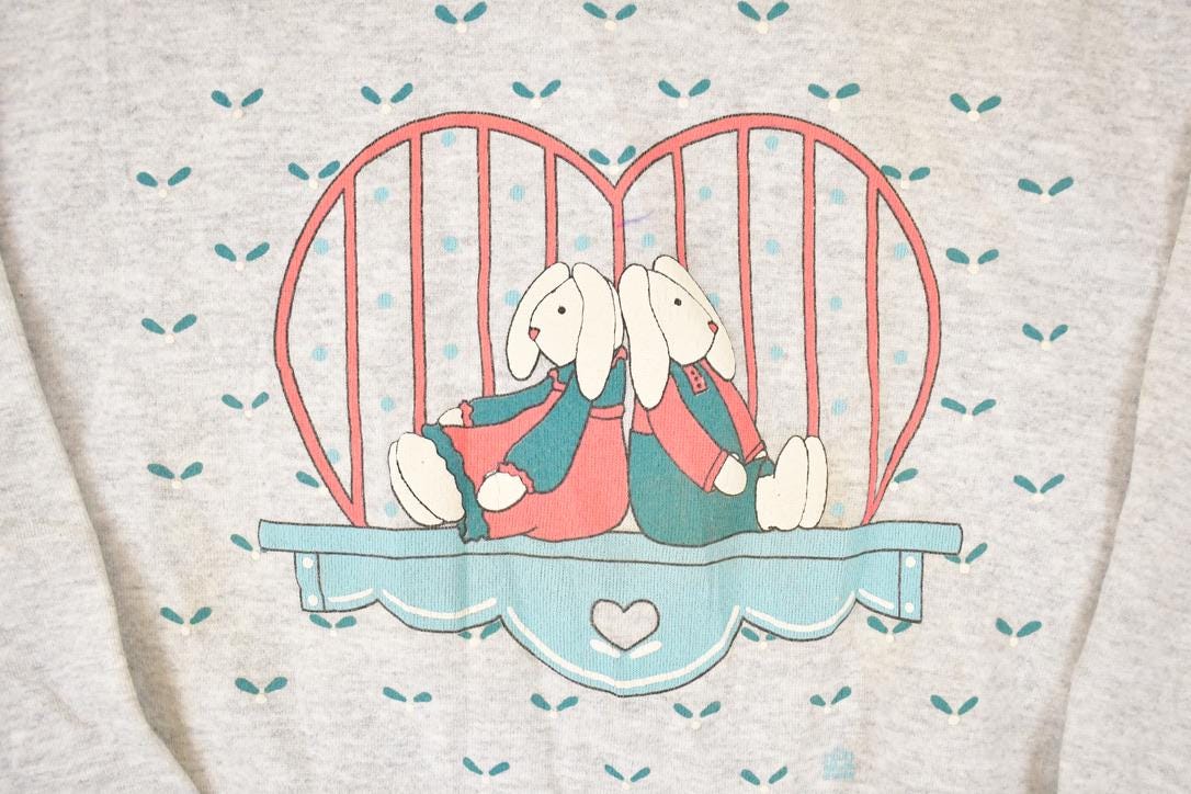 Vintage 1990s Cotton Grove Cute Teddy Bunny Graphic Print Collared Sweatshirt Womens L