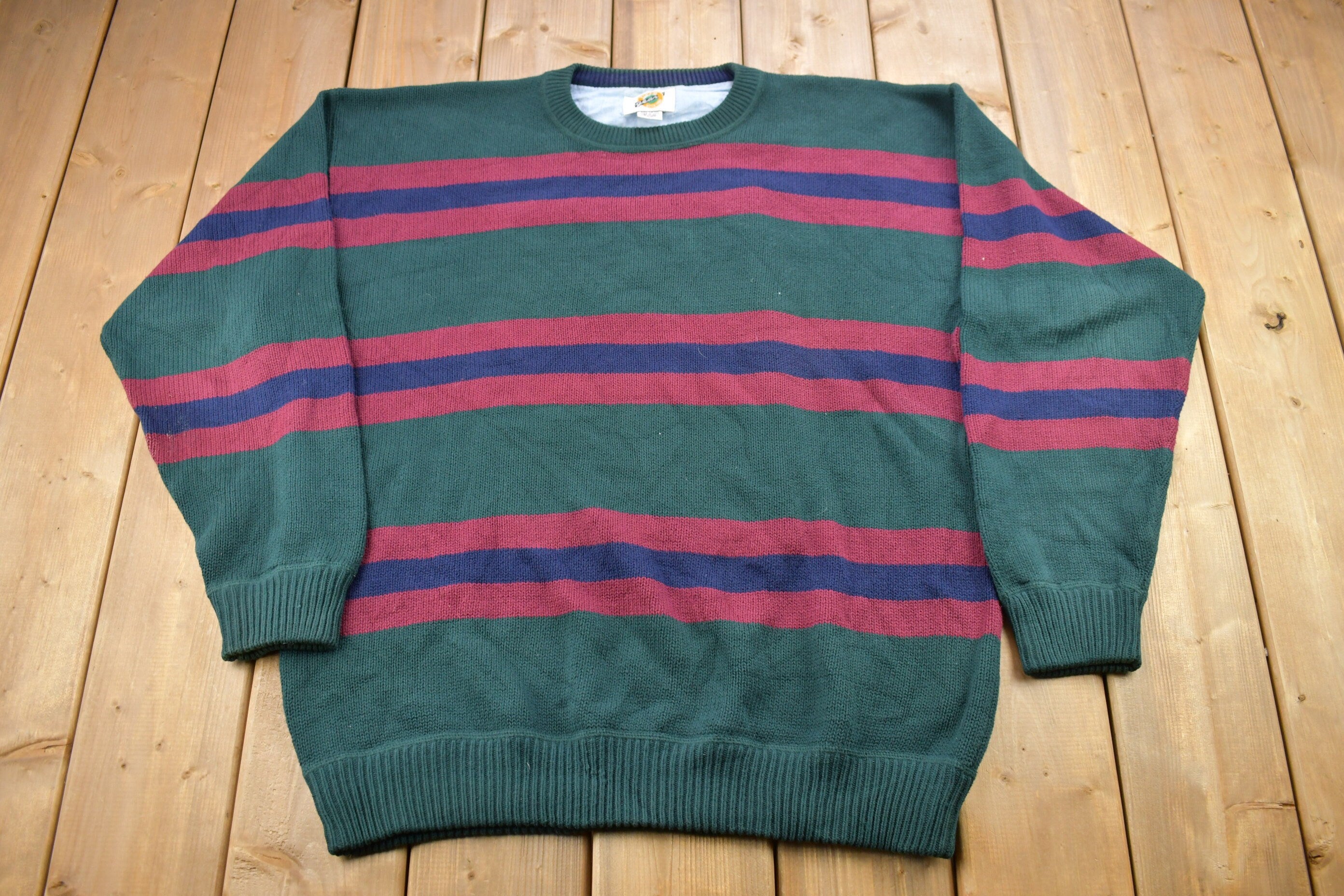 Vintage 1990s Field Gear Striped Knitted Crewneck Sweater