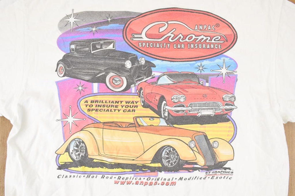 Vintage 1990s Chrome Car Insurance Souvenir Classic Cars T-Shirt Men's L