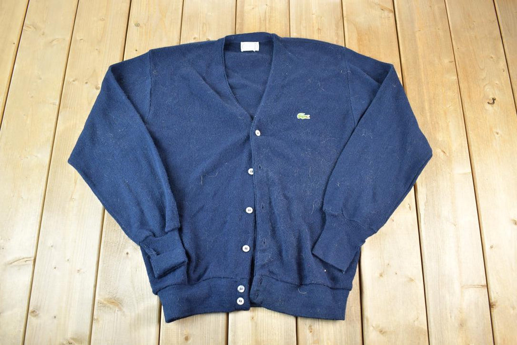 Vintage 1980s Izod Lacoste Knit Perfect Mild Distress Cardigan Sweater Made In USA