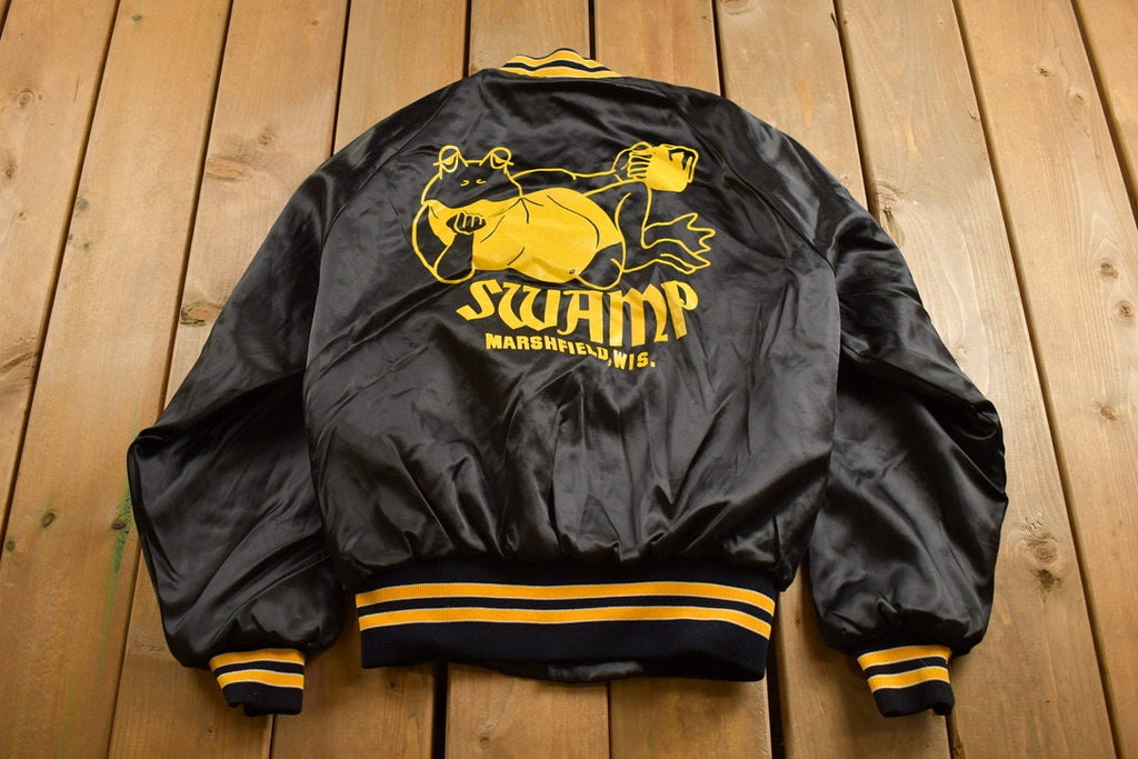 Vintage 1980s Pla-Jac by Dunbrooke Marshfield Wisconsin Swamp Satin Bomber Jacket