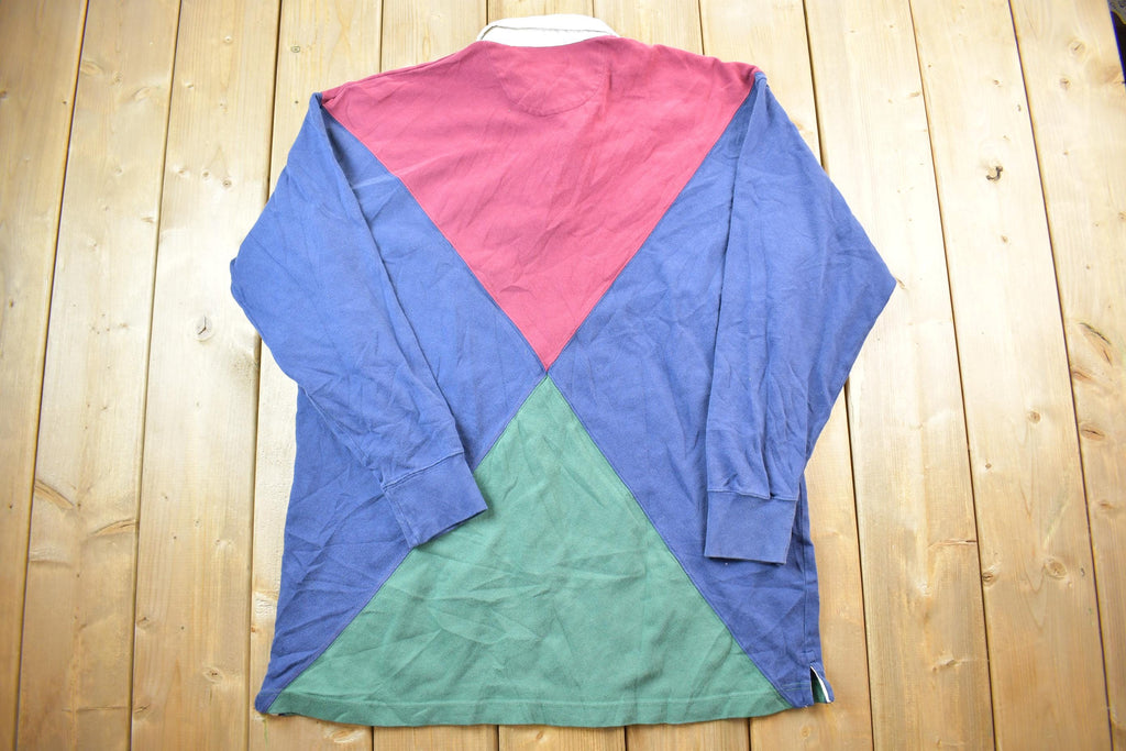 Vintage 1990s St Johns Bay Colour Block Rugby Style Quarter Button Up Shirt