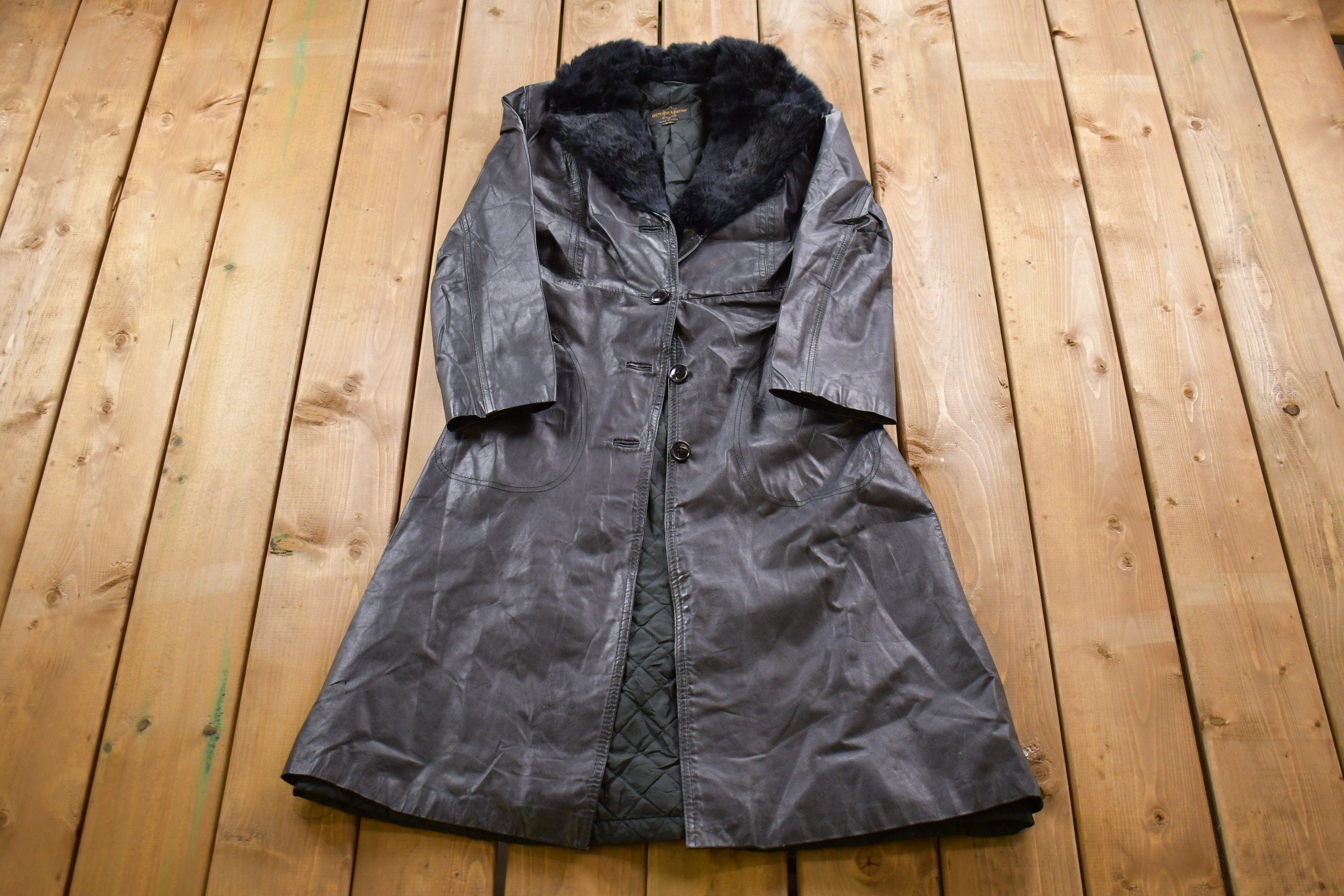 Vintage 1970s Genuine Leather Fur Collar Penny Lane Coat
