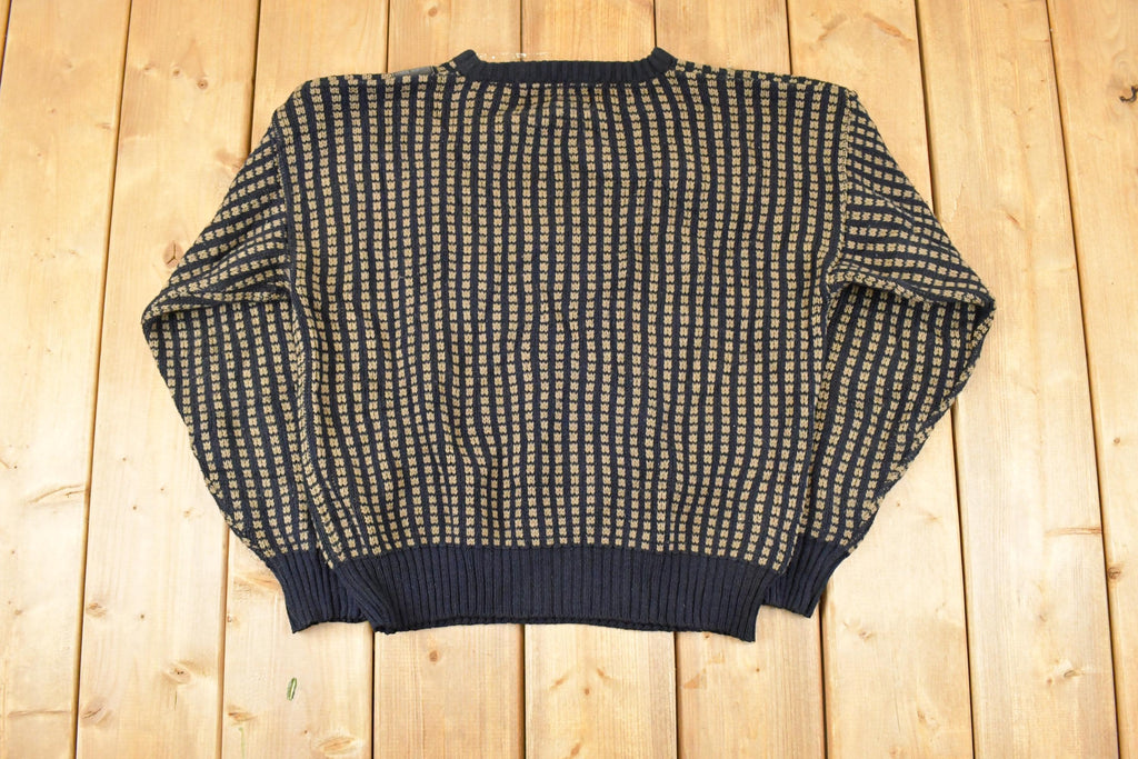Vintage 1980s Desonos Leatherette Patch Abstract Knit Crewneck Sweater Mens M