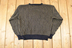 Vintage 1980s Desonos Leatherette Patch Abstract Knit Crewneck Sweater Mens M