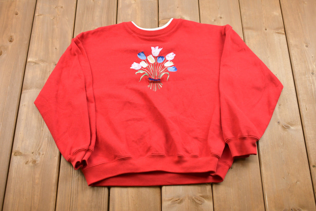 Vintage 1990 Bold Spirit Floral Embroidered Crewneck Sweatshirt