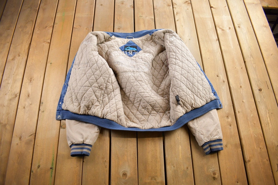Vintage 1980s Tri Mountain Lars Trucking Embroidered Denim Letterman Size L