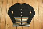 Vintage y2k Womens Black Stripy Knitted Cardigan Sweater