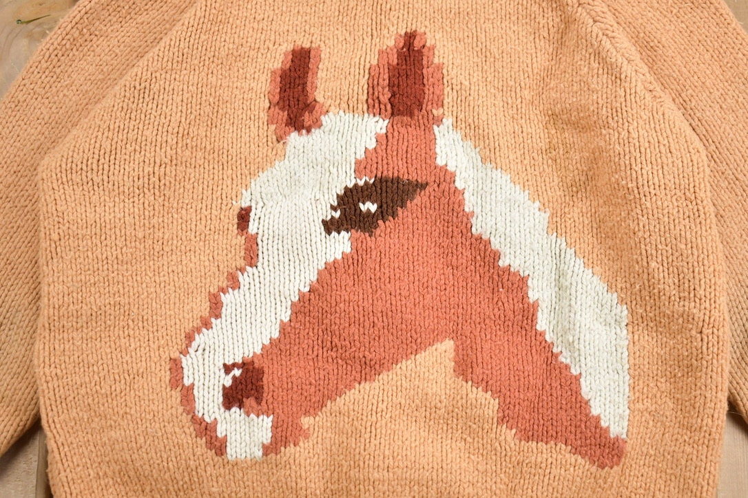 Vintage 1960s Horse Cowichan Knit Cardigan Sweater
