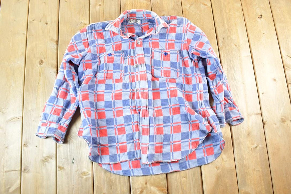 Vintage 1970s Plaid Button Up Shirt Mens L
