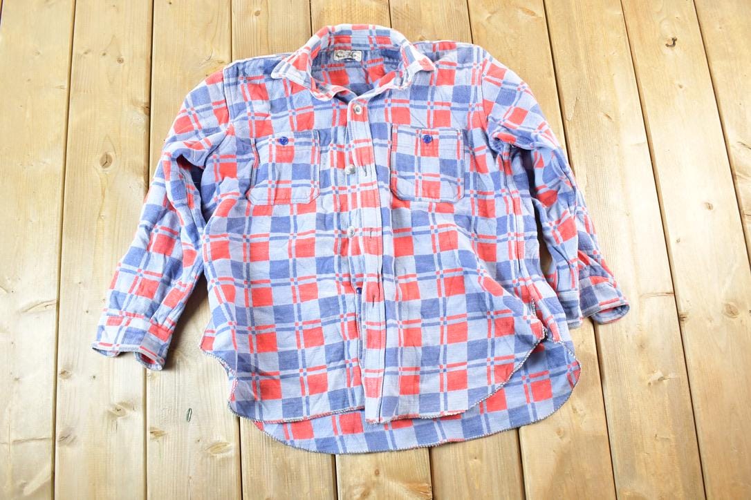 Vintage 1970s Plaid Button Up Shirt Mens L