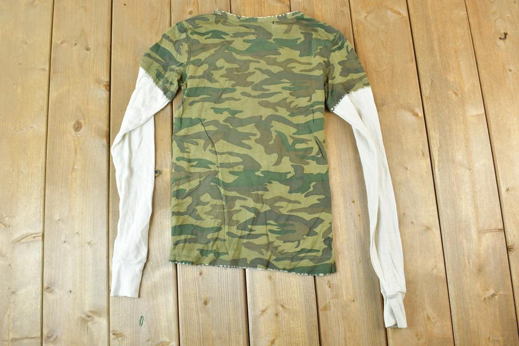 Women Vintage Vigoss Y2K Thermal Sleeve Camo T-Shirt