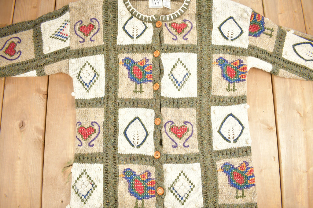 Vintage 1990s IVY Embroidered Knit Cardigan Sweater