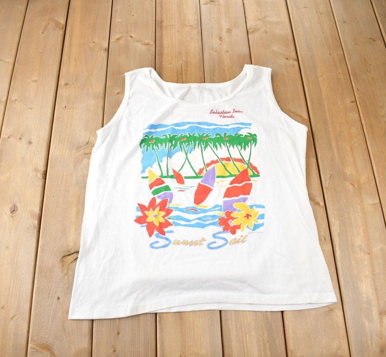 Vintage 1980s Sunset Sail Florida Tank Top Made In USA