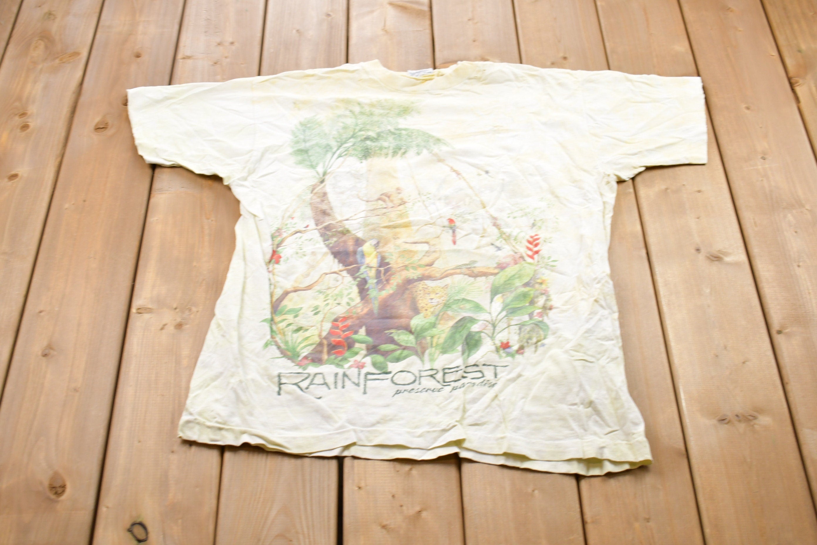 Vintage 1990s Preserve Paradise Rainforest Liquid Blue Graphic T-Shirt