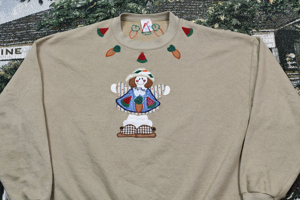 Vintage 1990s Hand Embroidered Granma Style Crewneck Sweatshirt