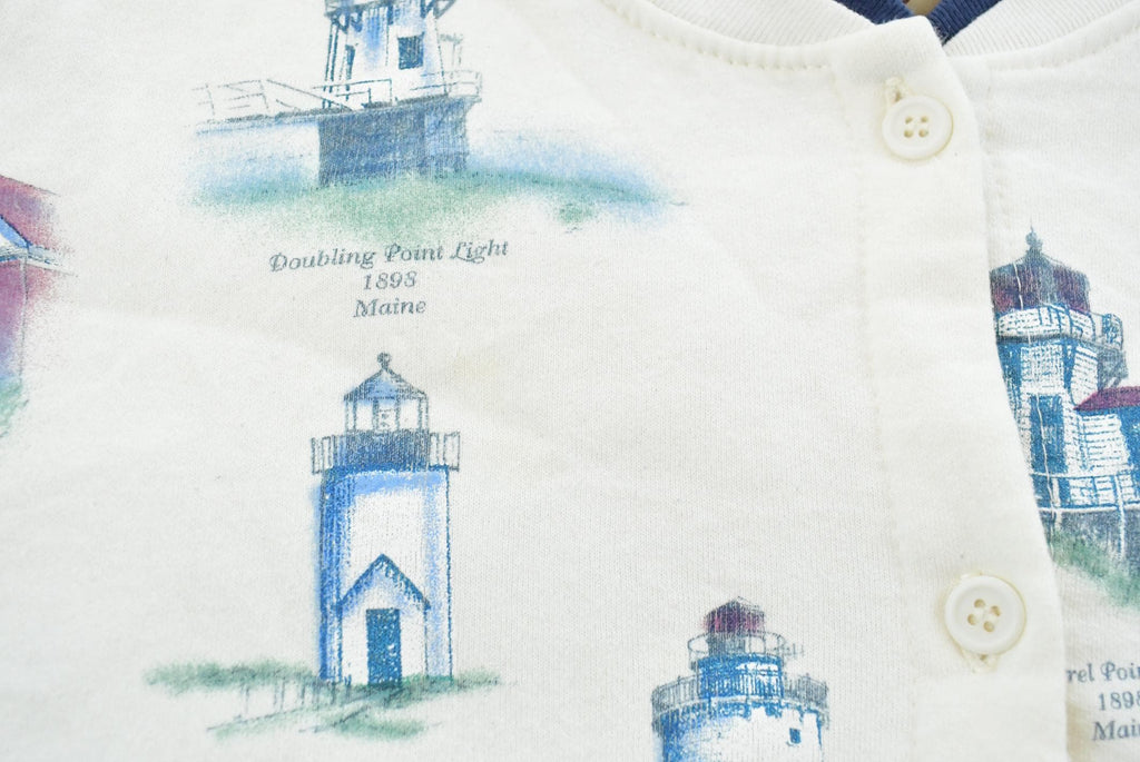 Vintage 1990s Artisans Lighthouse Print Cardigan Sweater Mens L /
