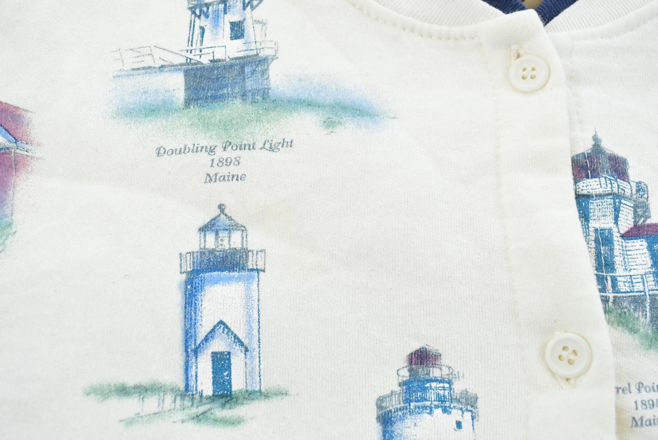 Vintage 1990s Artisans Lighthouse Print Cardigan Sweater Mens L /