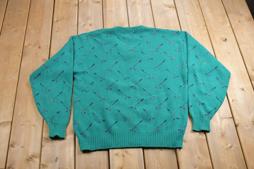 Vintage 1990s Golf Theme Knitted Crewneck Sweater / Vintage 90s Crewneck / All Over Pattern / Colorful / Sweatshirt / Abstract Pattern