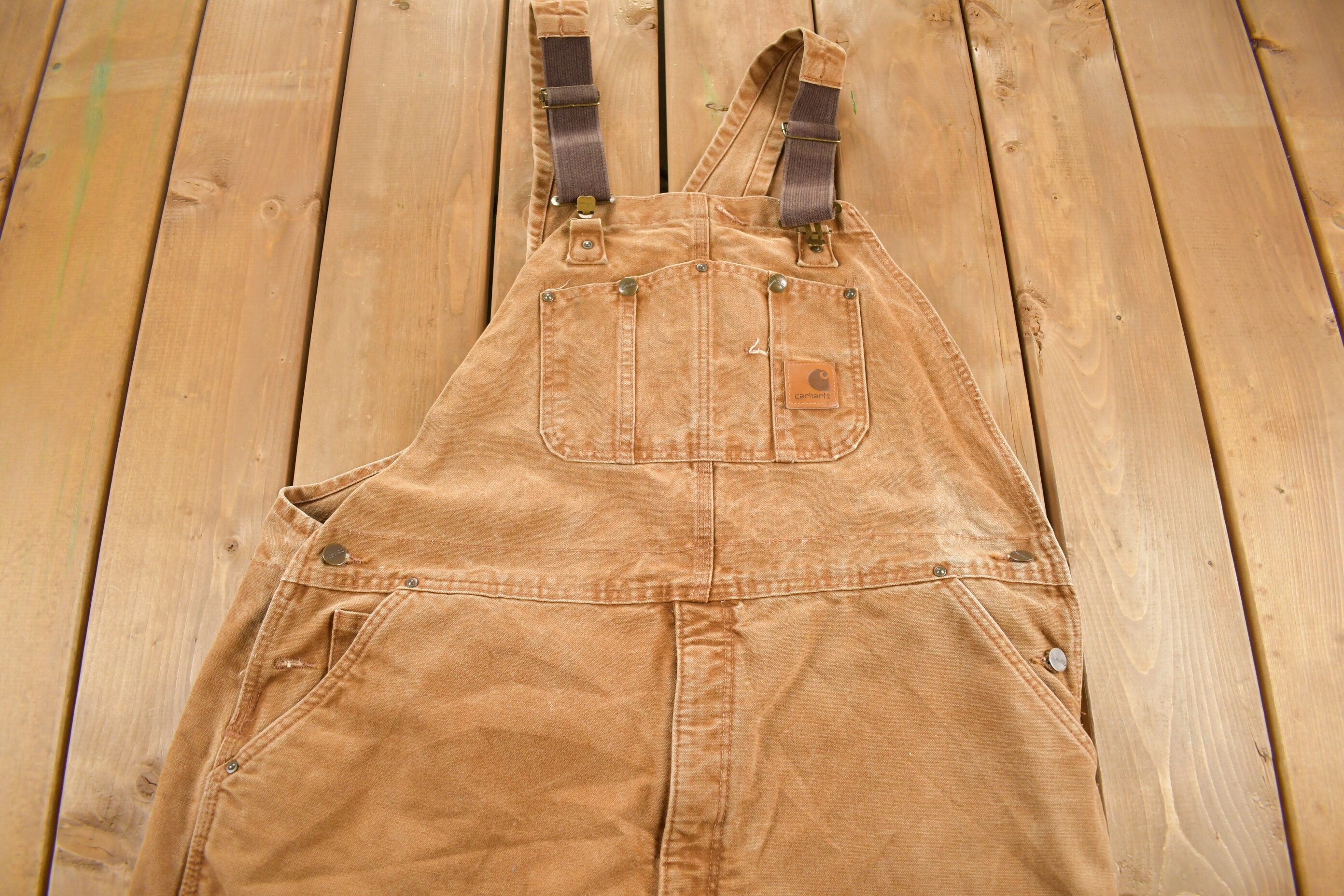 Vintage 1990s Carhartt Double Knee Quilted Canvas Overalls Size 45 x 30