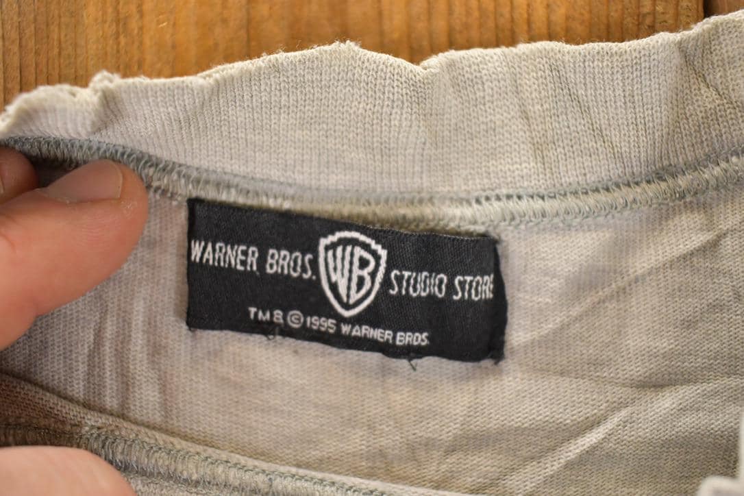 Vintage 1995 Warner Bros Marvin The Invader Embroidered 3D Movie Taz Bugs Crewneck Sweatshirt Men's L