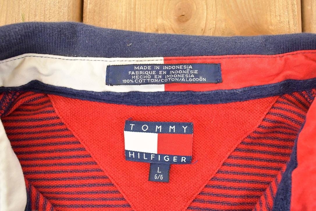 Vintage 1990s Tommy Hilfiger Quarter Button Up Shirt Men's L  Funky Crazy Pattern  Preppy Style  Boxy Fit