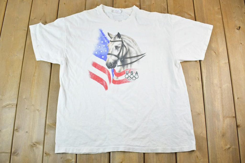 Vintage 1990s USA Olympic Horse Souvenir Single Stitch Graphic Print T-Shirt Made In USA