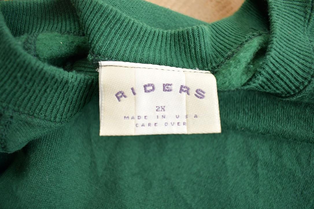 Vintage 1990s Blank Green Riders Crewneck Sweatshirt Made In USA