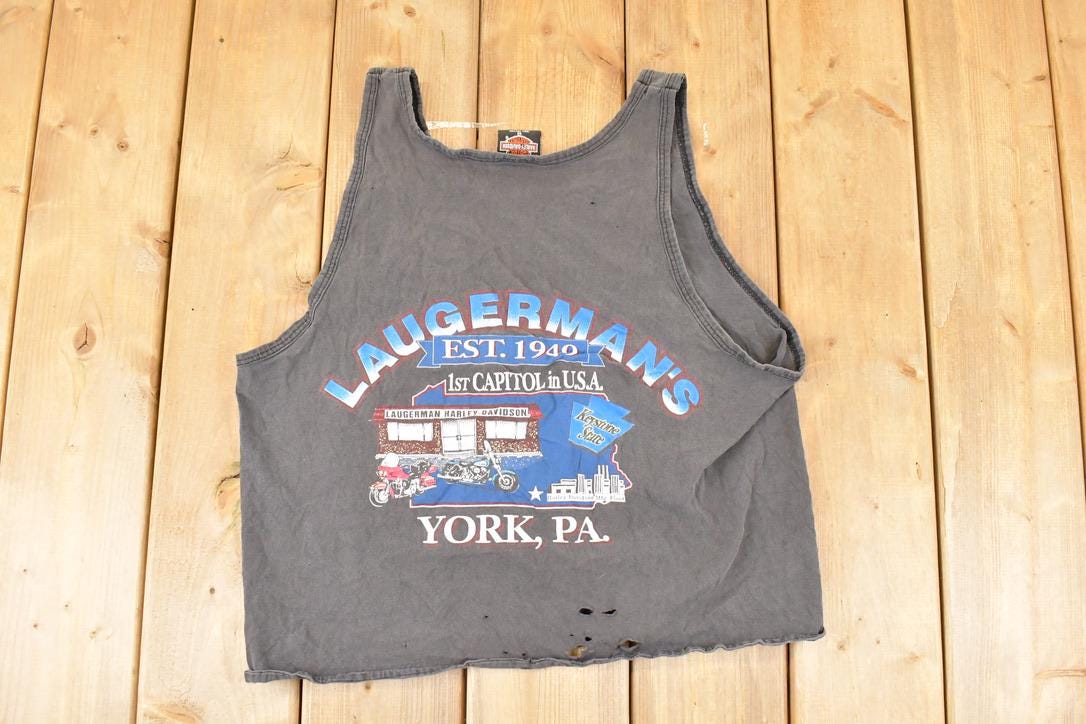 Vintage 1990s Laugerman's Harley Davidson Motorcycles Howling Wolf Eagle Biker Tank Top Women's M