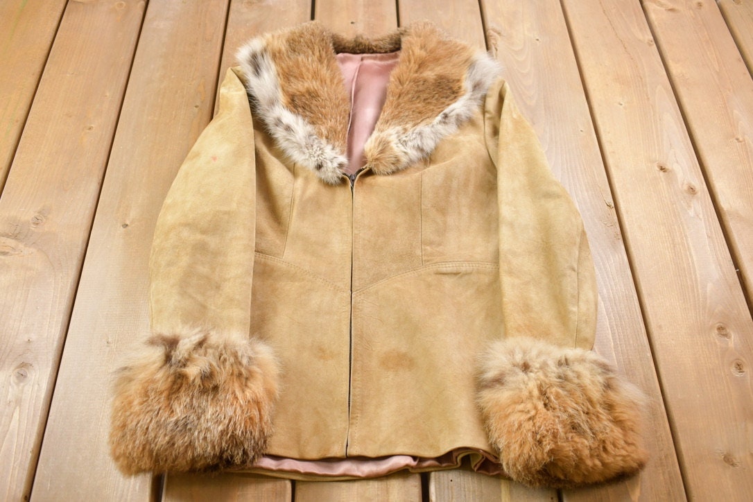 Vintage 1970s Lony G Fur Accent Suede Full Zip Jacket