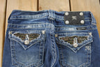 Vintage Y2K Miss Me Bedazzled Low Rise Jeans Women's 27 x 33 / Boot Cut Jeans / Y2K Style / Embroidered Jeans / 2000s / Contrast Stitching