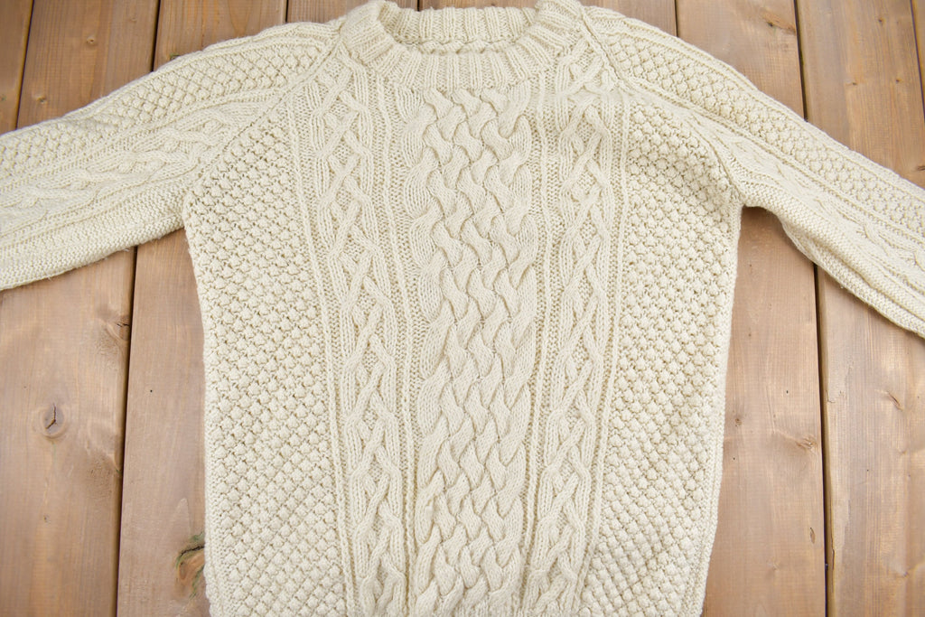 Vintage 1980s Wool Cable Knit Crewneck Sweater