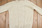 Vintage 1980s Wool Cable Knit Crewneck Sweater