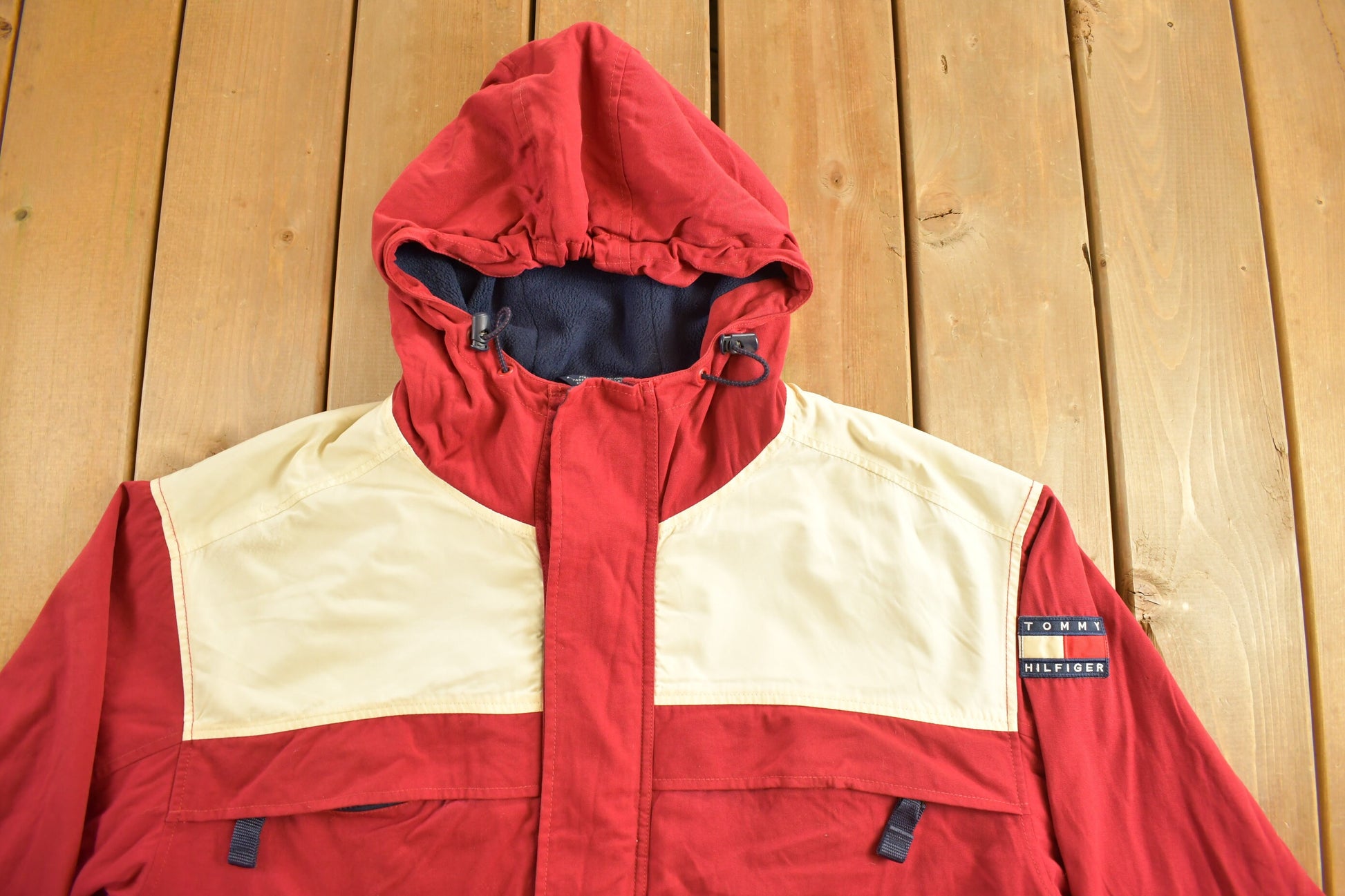 Vintage 1990s Tommy Hilfiger Flag Patch Color Block Windbreaker Jacket
