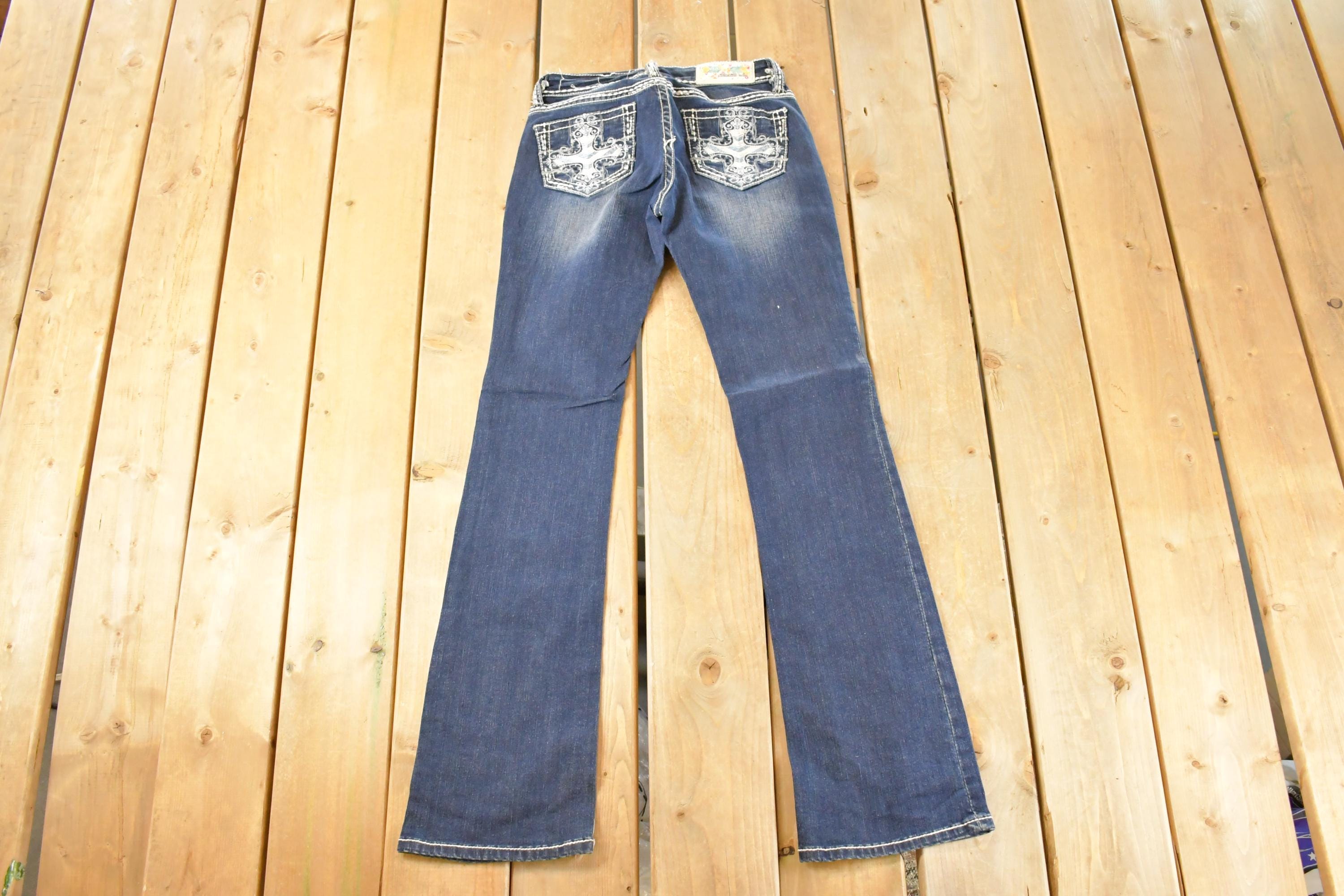 Vintage Deadstock Y2K Grace In LA Bedazzled Bootcut Low Rise Jeans Women's Size 26 x 32