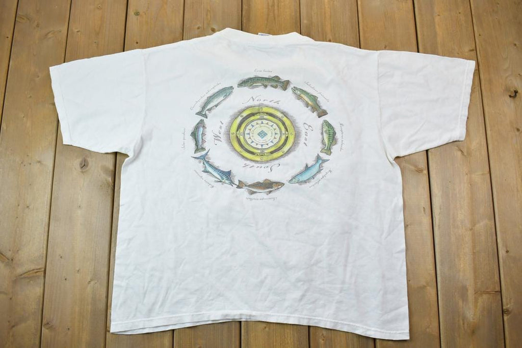 Vintage 1990s Columbia Fish Compass Theme Graphic T-Shirt