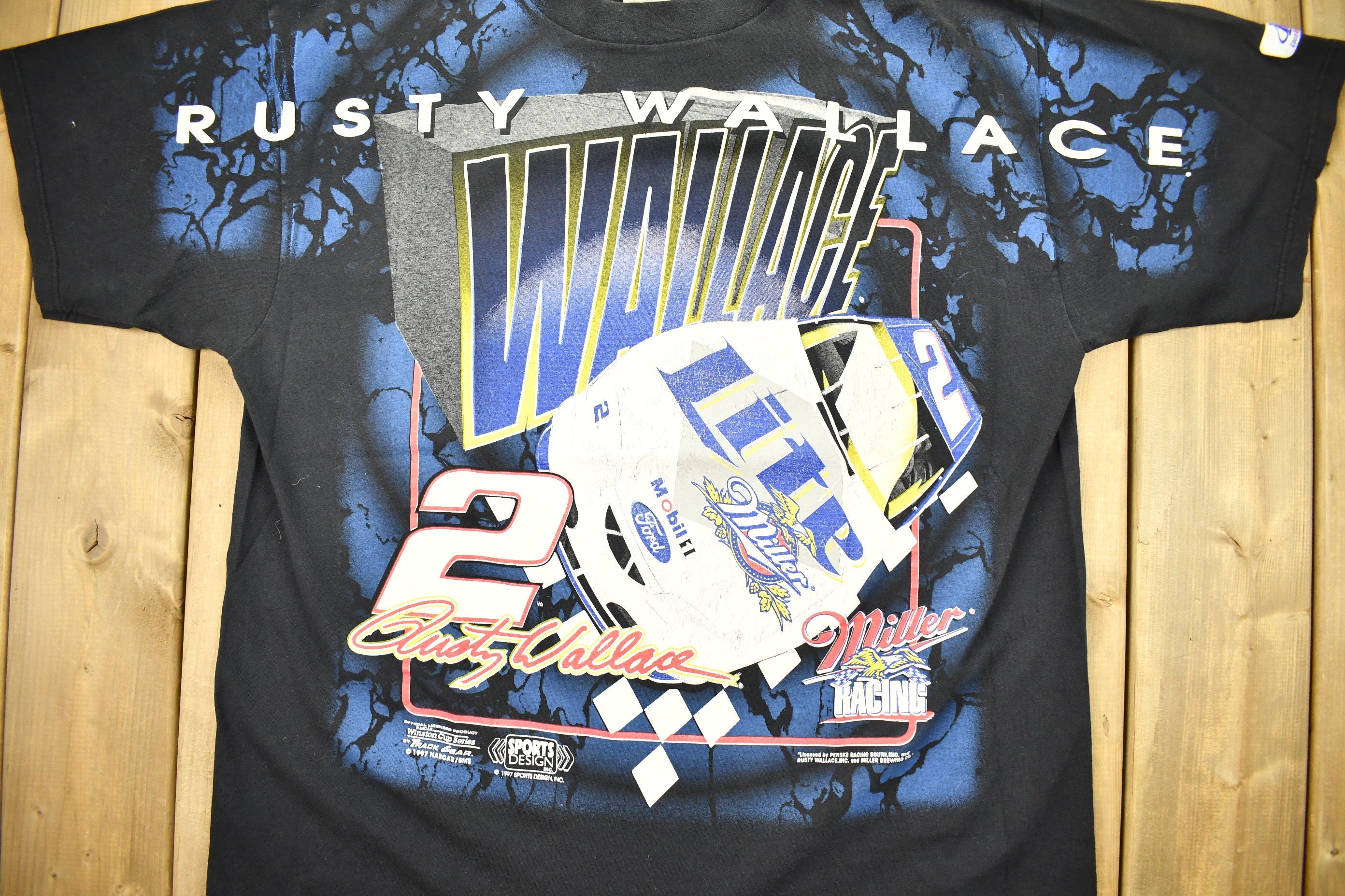 Vintage 1997 Rusty Wallace All Over Print NASCAR T-Shirt