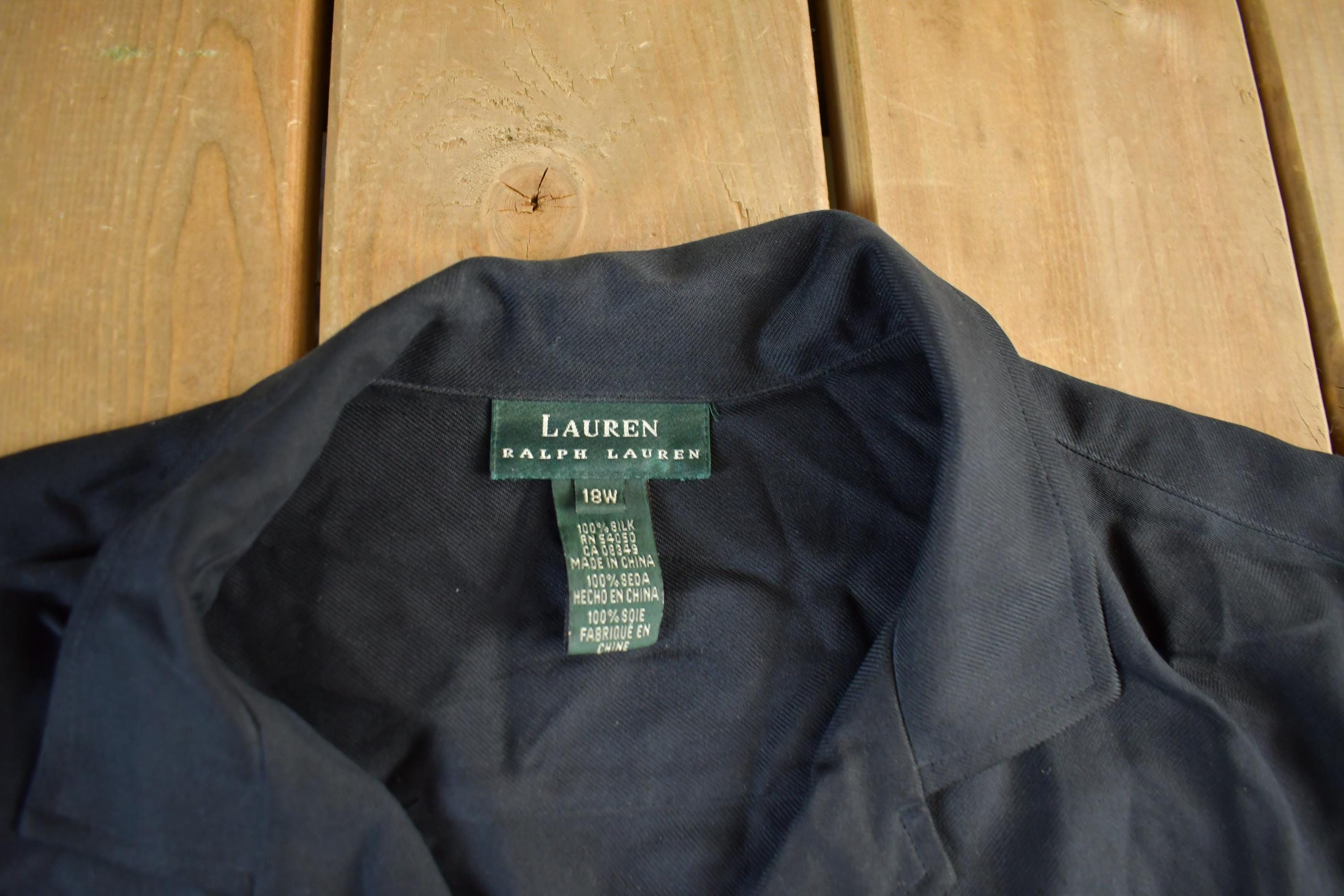 Vintage 1990s Lauren Ralph Lauren Silk Button Up Trench Coat Women's XL