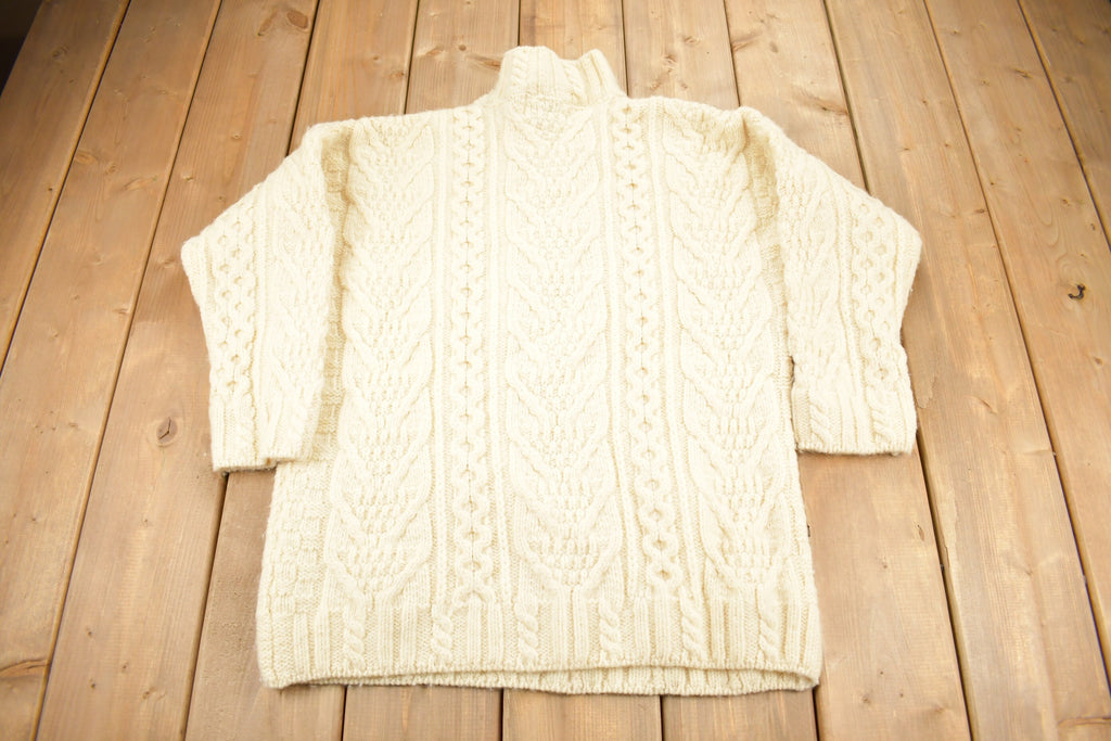 Vintage 1990s Aran Crafts 100% Merino Wool 3D Cable Knit Sweater