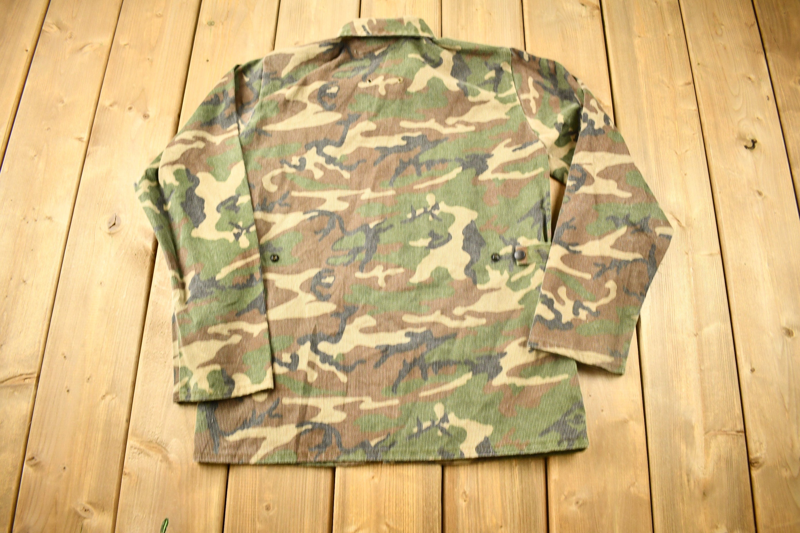 Vintage 1970s Military Camouflaged Button Up Shirt