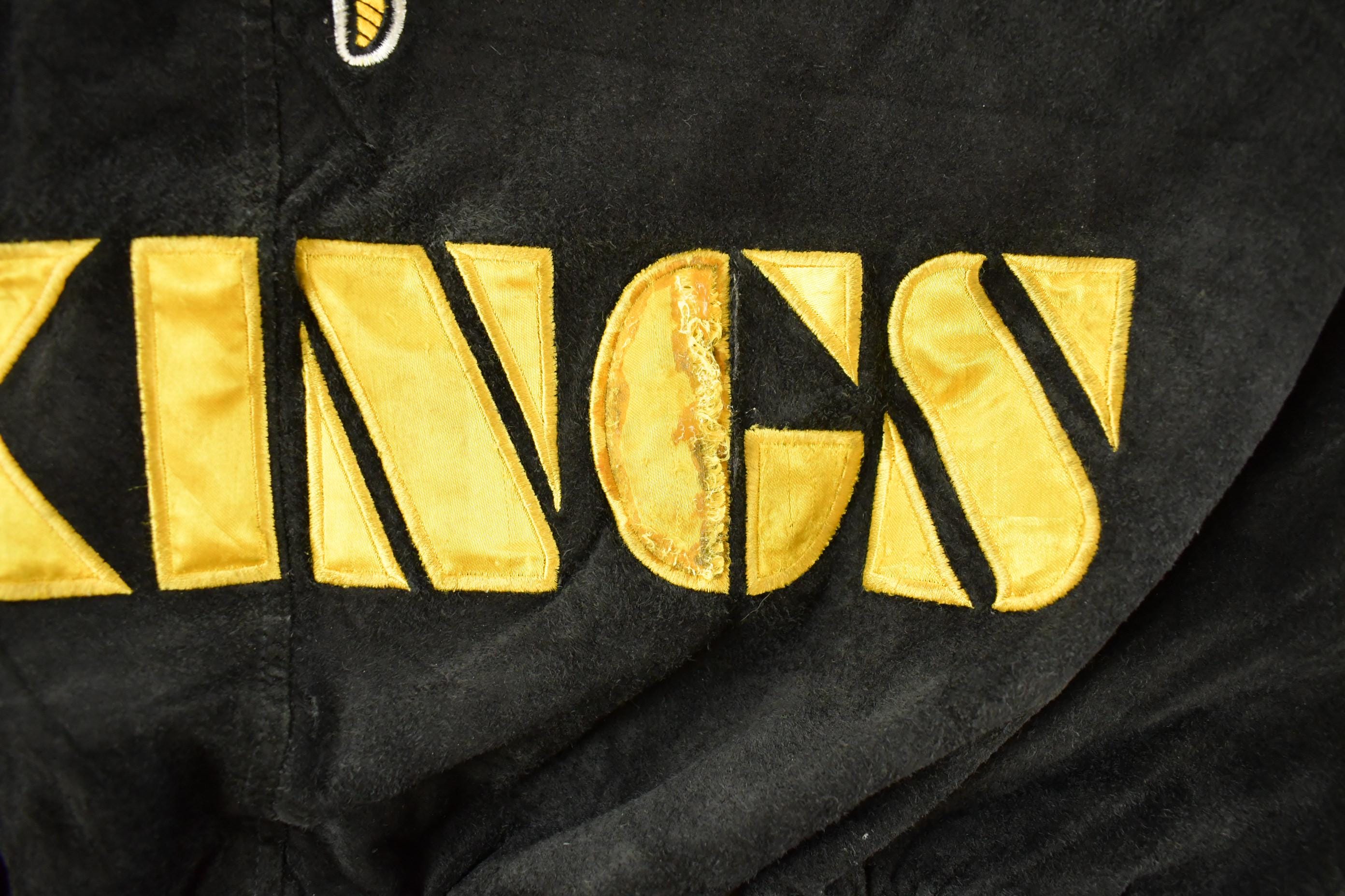 Vintage 1990's Minnesota Vikings Distressed Suede Leather Letterman Jacket Mens Large