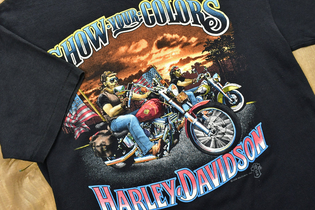Vintage 1988 Harley Davidson Motorcycles Puerto Rico 3D Emblem T-Shirt