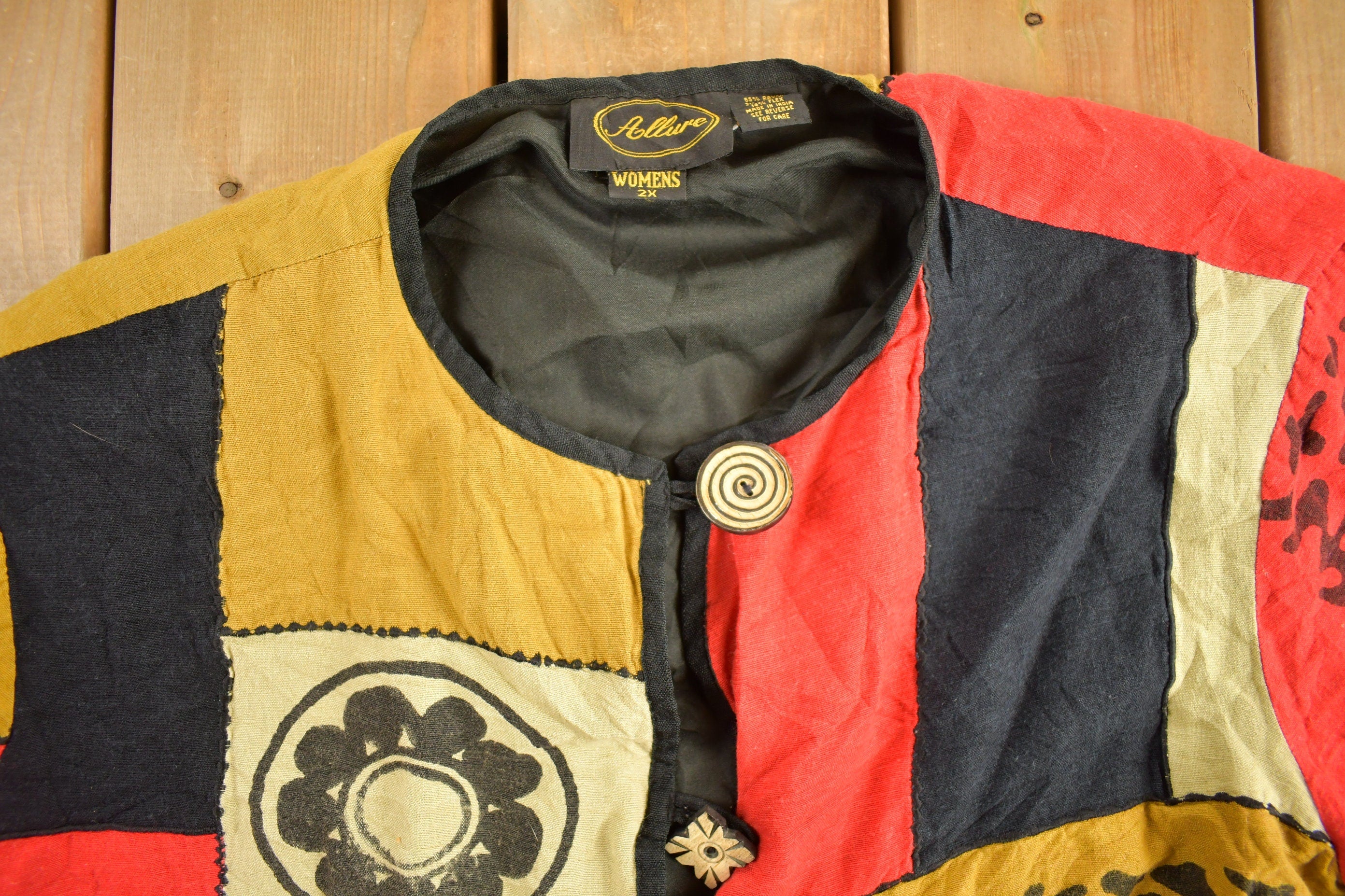 Vintage 1990s Allure Abstract Patchwork Button Cardigan Sweater