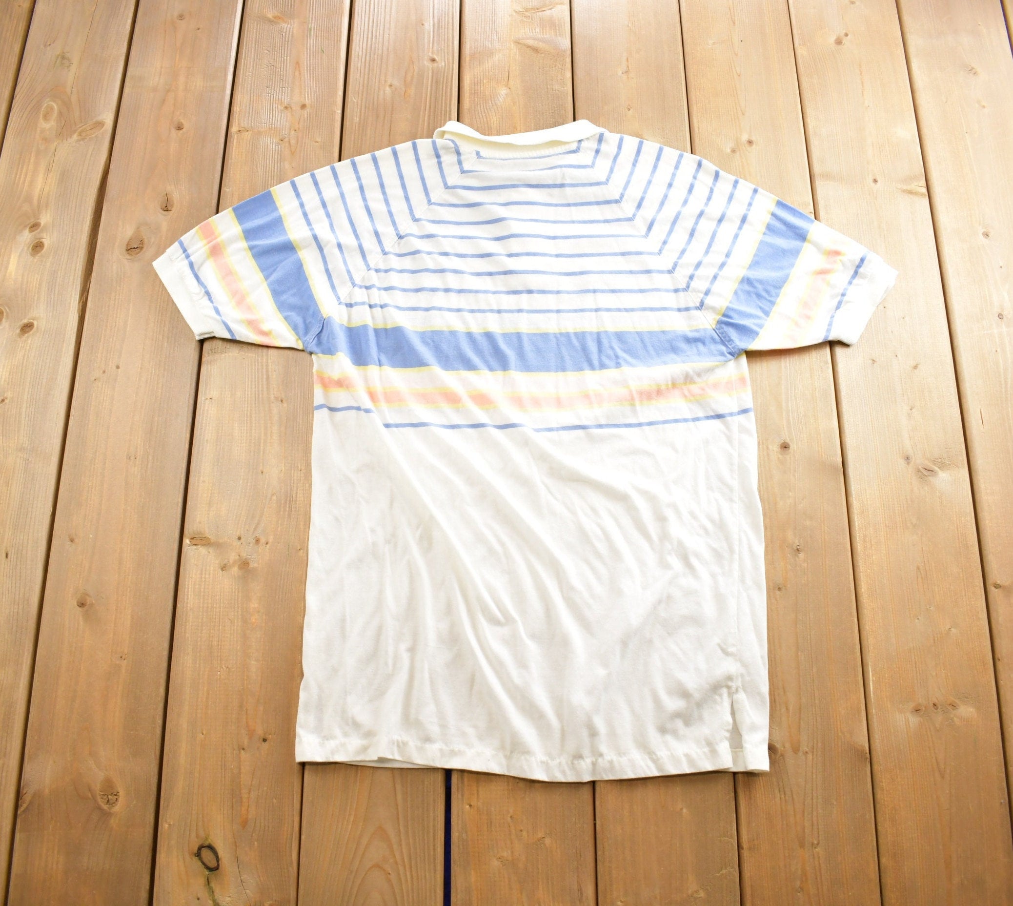 Vintage 1980s Blank Striped Button Up Golf Shirt