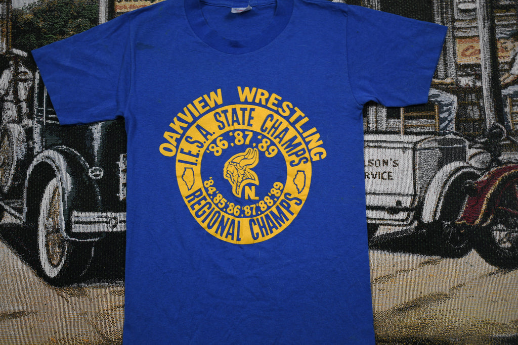 Vintage 1989 Oakview Wrestling IESA State Champs Graphic T Shirt
