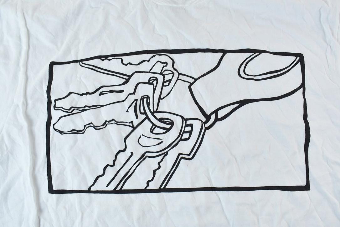 Vintage 1990s car Keys Cartoon Graphic T-Shirt