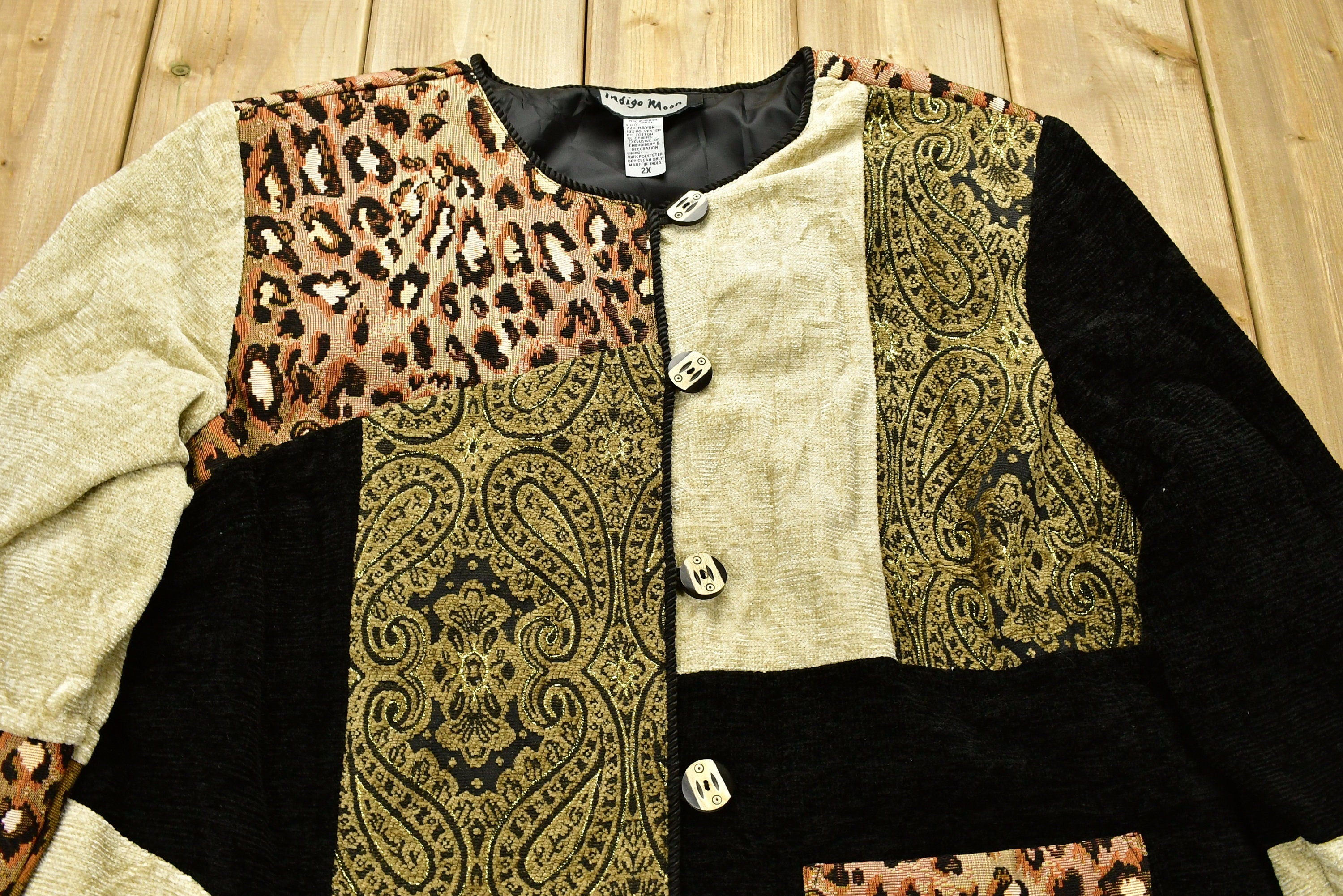 Vintage 1990s Patchwork Button Up Abstract Graphic Jacket